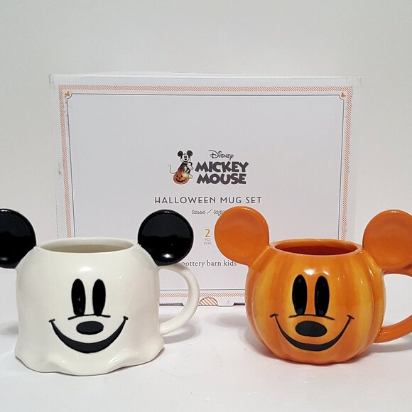 NEW Pottery Barn Set of 2 Kids Mickey Mouse Disney Halloween Mugs NIB - Picture 1 of 11
